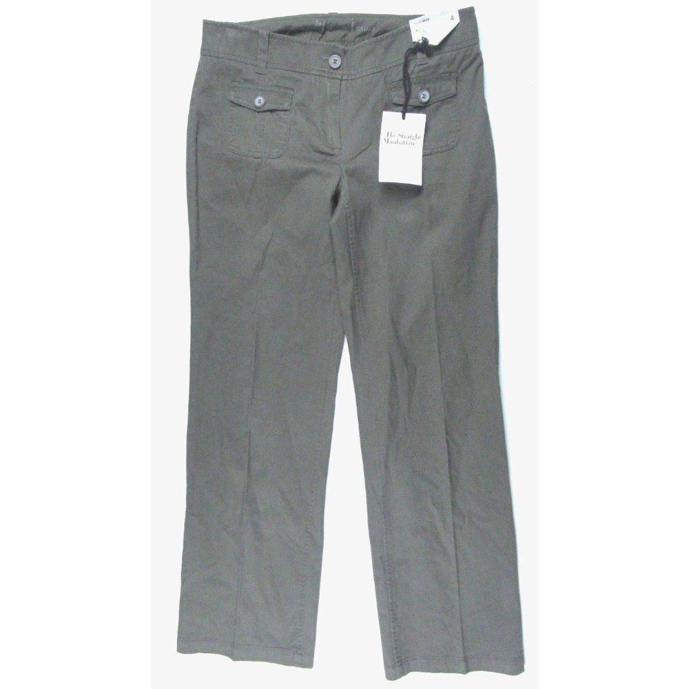 NWT New York & Co. Women Manhattan Straight Mid Rise Olive Khaki Chino Pant Sz 4